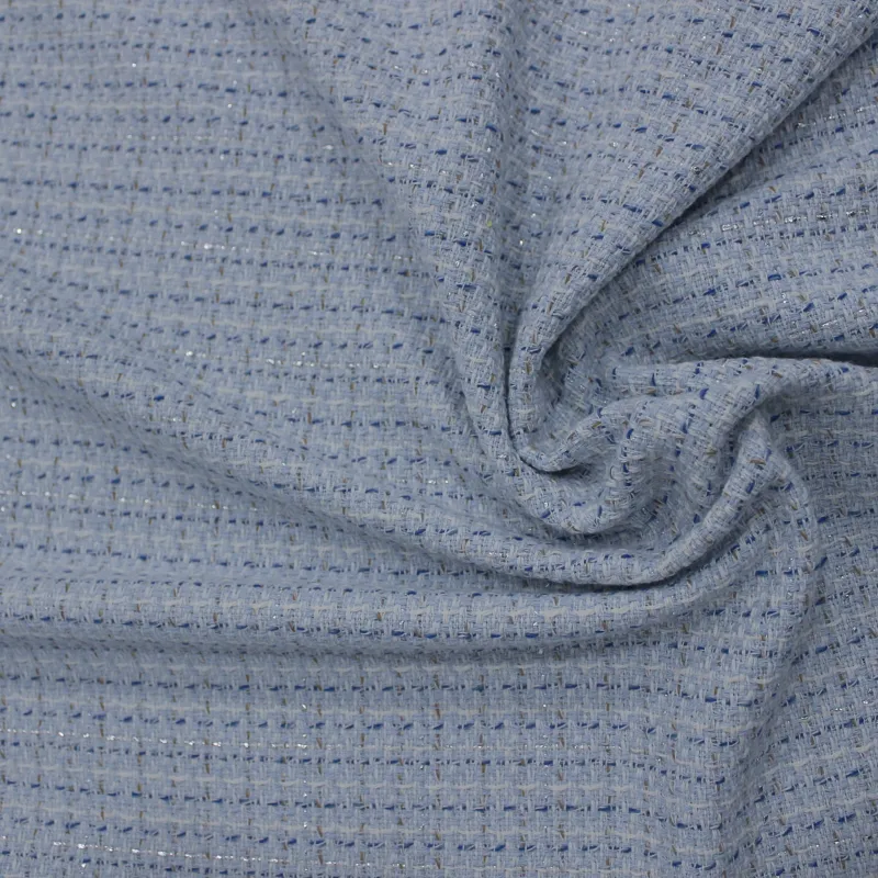 Tessuto Chanel Celeste Made in Italy | Tweed Elegante per Moda Donna