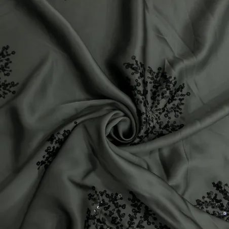 Raso di Viscosa Ricamato - Verde/Nero | Tessuti Cerimonia Donna