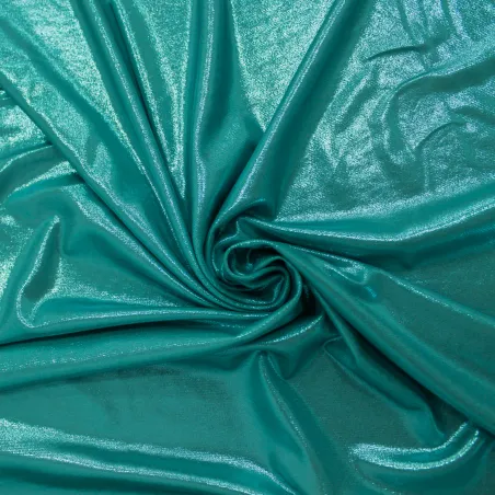 Tessuto Maglina Elasticizzata Verde Acqua Scuro Spalmata | Morbidezza e Luminosità per Abiti Trendy