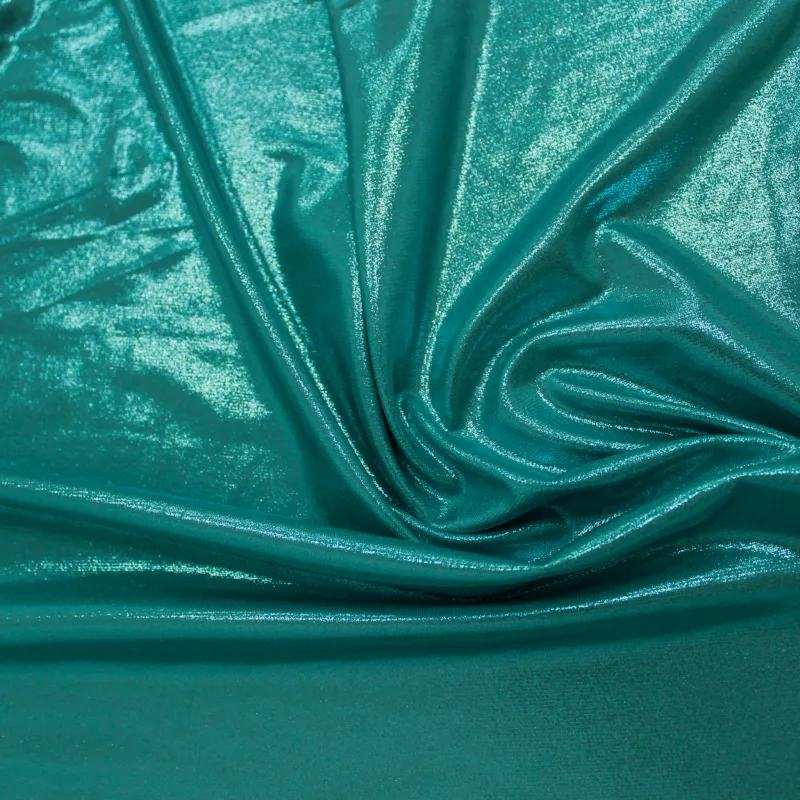 Tessuto Maglina Elasticizzata Verde Acqua Scuro Spalmata | Morbidezza e Luminosità per Abiti Trendy