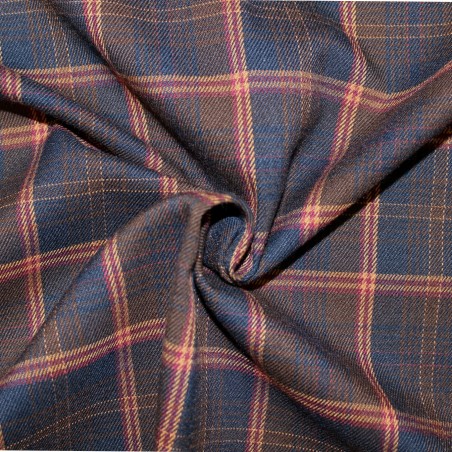 Tessuto Scozzese Moro e Blu – Fantasia Tartan Bordeaux e Ocra