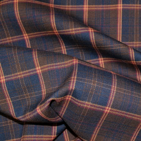Tessuto Scozzese Moro e Blu – Fantasia Tartan Bordeaux e Ocra