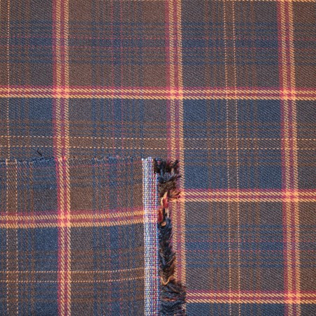 Tessuto Scozzese Moro e Blu – Fantasia Tartan Bordeaux e Ocra
