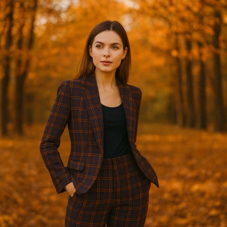 Tessuto Scozzese Moro e Blu – Fantasia Tartan Bordeaux e Ocra