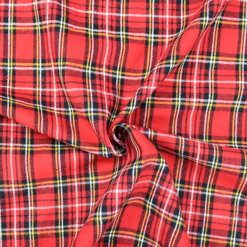 Tessuto flanella cotone scozzese rosso caldo e morbido | Natale