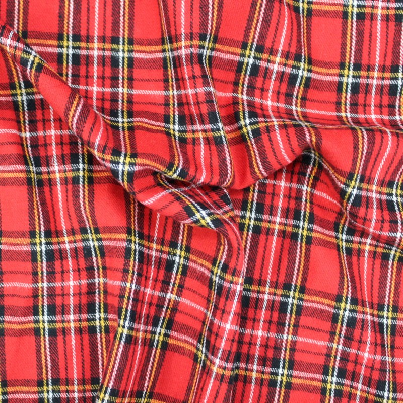 Tessuto flanella cotone scozzese rosso caldo e morbido | Natale