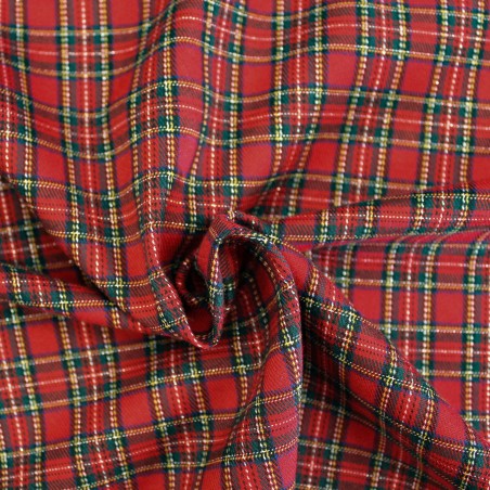 Tessuto scozzese rosso verde con lurex argento | Tessuti Natalizi