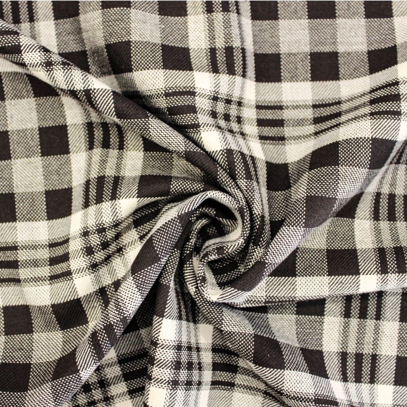 Tessuto quadri marrone panna in poliviscosa ed elastan| Tessuti Casual