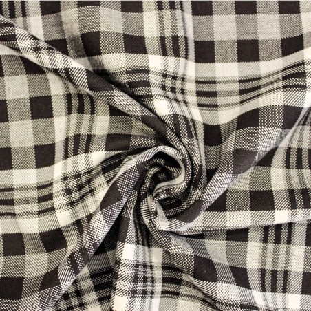 Tessuto quadri marrone panna in poliviscosa ed elastan| Tessuti Casual