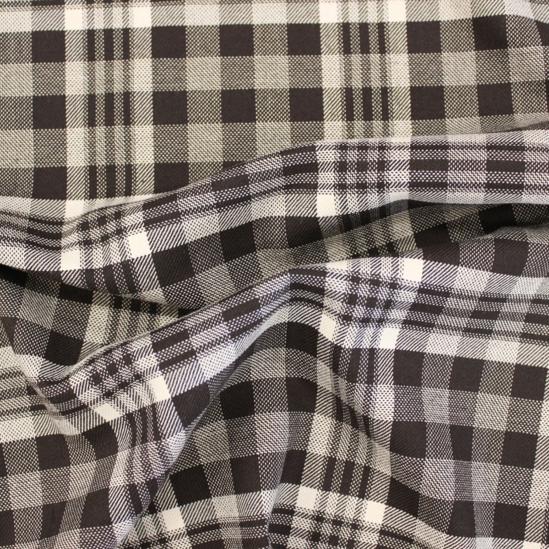 Tessuto quadri marrone panna in poliviscosa ed elastan| Tessuti Casual