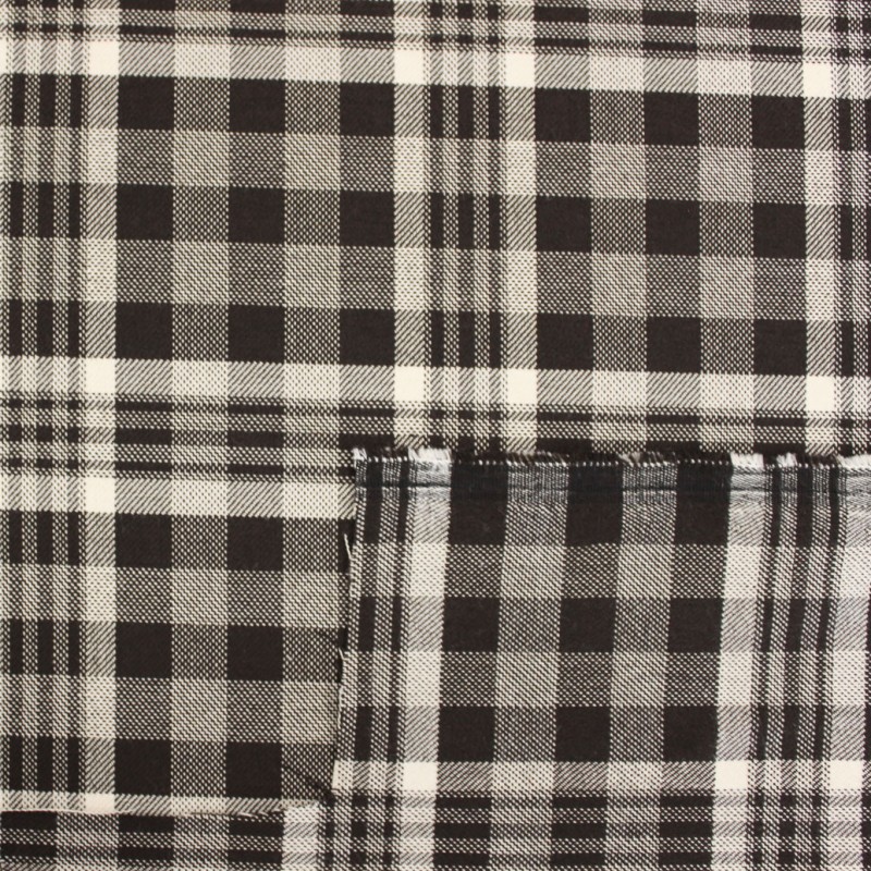 Tessuto quadri marrone panna in poliviscosa ed elastan| Tessuti Casual