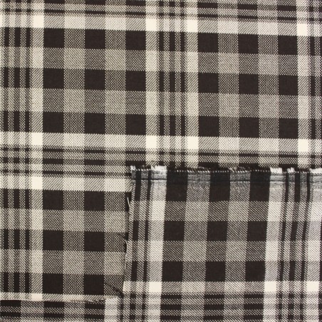 Tessuto quadri marrone panna in poliviscosa ed elastan| Tessuti Casual