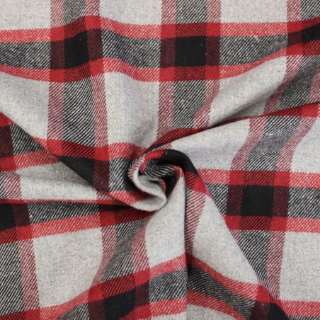 Tessuto quadri rosso grigio nero caldo cotone Made in Italy