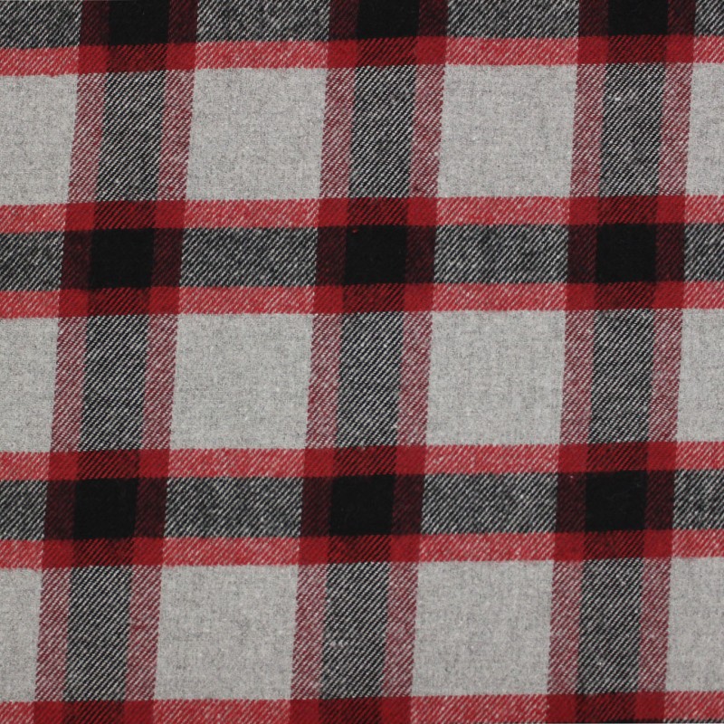 Tessuto quadri rosso grigio nero caldo cotone Made in Italy