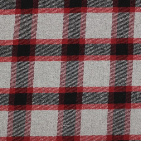 Tessuto quadri rosso grigio nero caldo cotone Made in Italy