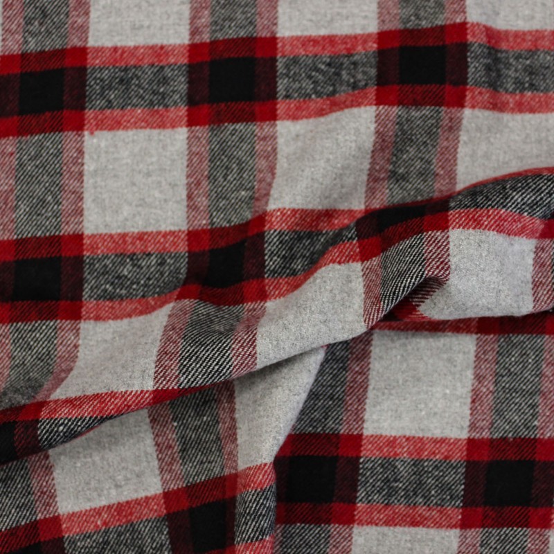 Tessuto quadri rosso grigio nero caldo cotone Made in Italy
