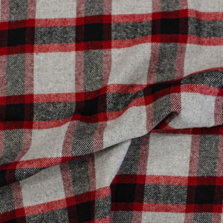 Tessuto quadri rosso grigio nero caldo cotone Made in Italy