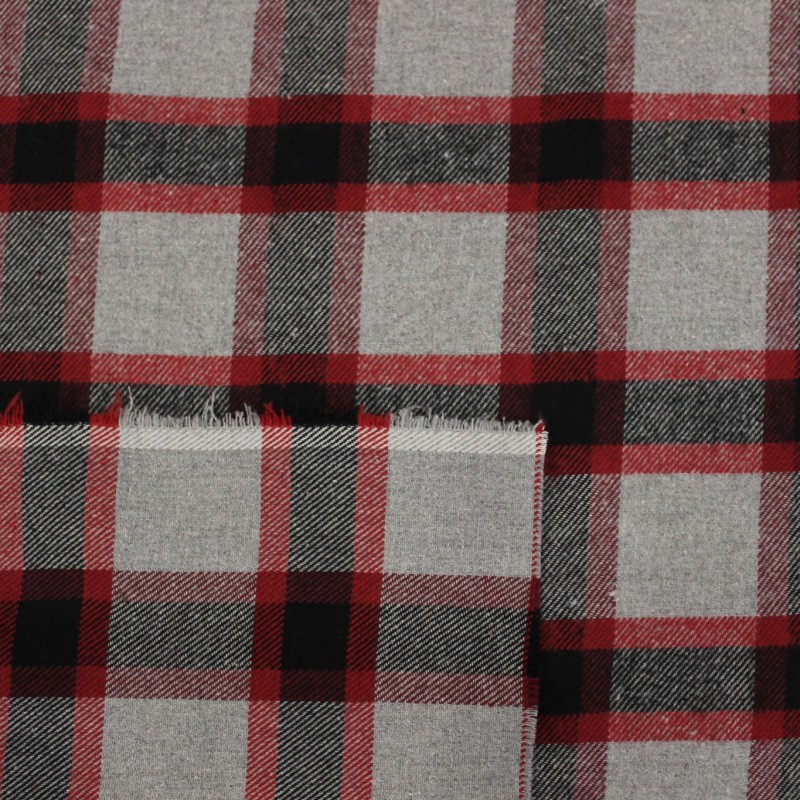 Tessuto quadri rosso grigio nero caldo cotone Made in Italy