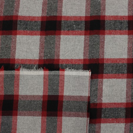Tessuto quadri rosso grigio nero caldo cotone Made in Italy