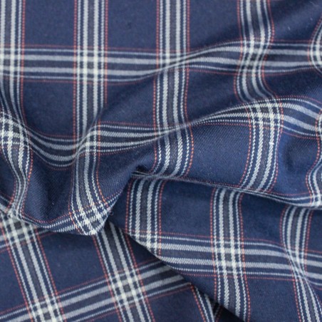 Tessuto tartan blu scuro quadri grigio e arancio | Tessuti scozzesi