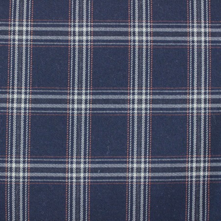Tessuto tartan blu scuro quadri grigio e arancio | Tessuti scozzesi