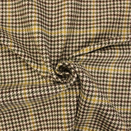 Tessuto pied de poule misto lana verde marrone ocra Made in Italy