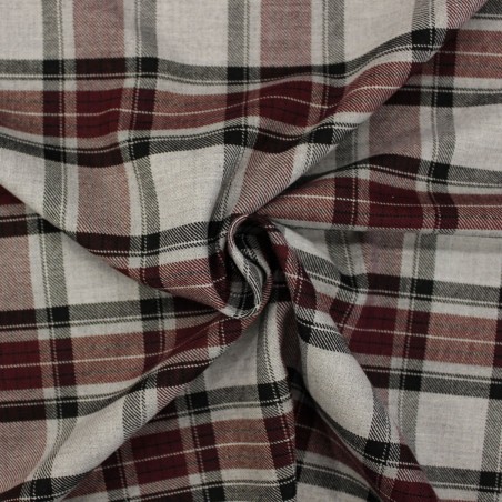 Tessuto scozzese poliviscosa grigio bordeaux nero | Tessuti casual