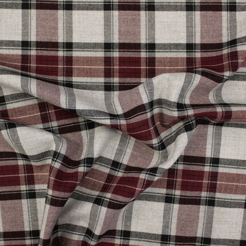 Tessuto scozzese poliviscosa grigio bordeaux nero | Tessuti casual