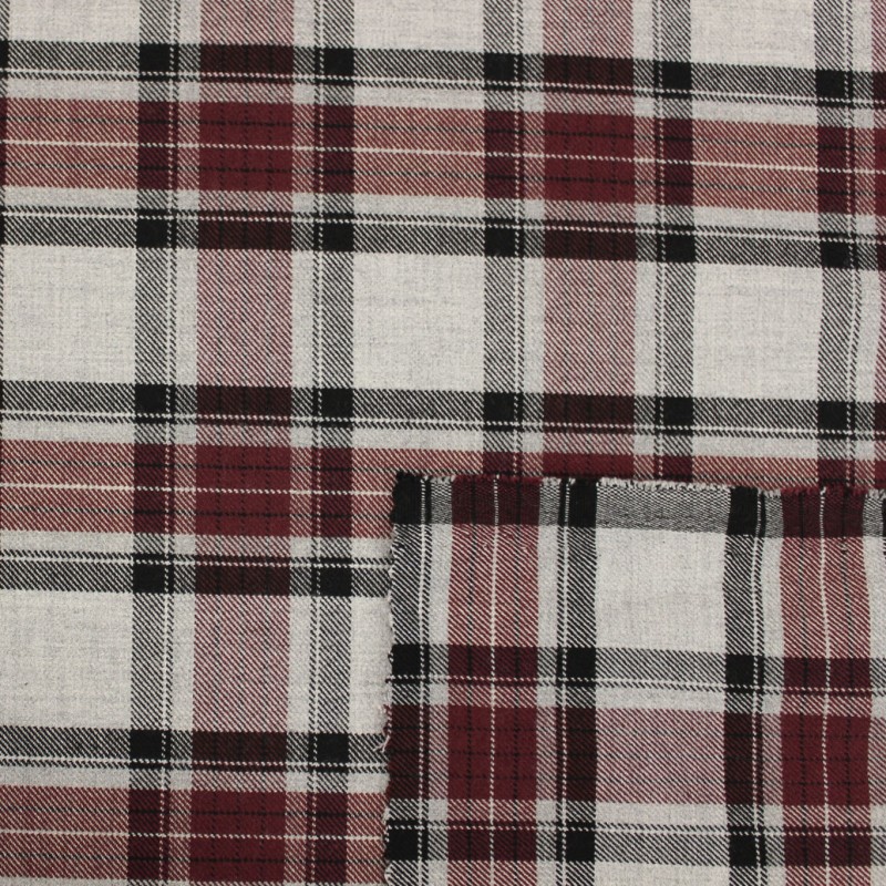 Tessuto scozzese poliviscosa grigio bordeaux nero | Tessuti casual