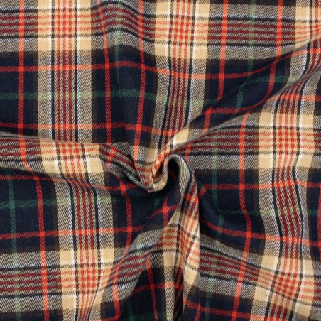 Tessuto flanella cotone scozzese blu beige righe rosse verdi invernale