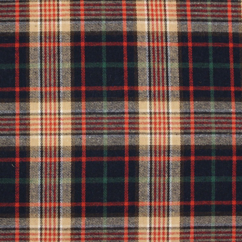 Tessuto flanella cotone scozzese blu beige righe rosse verdi invernale