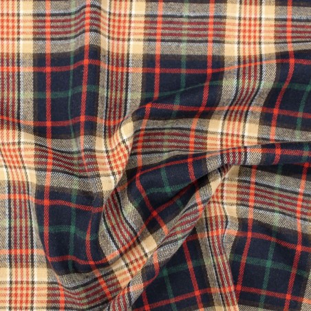 Tessuto flanella cotone scozzese blu beige righe rosse verdi invernale