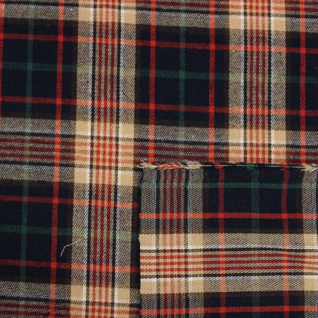 Tessuto flanella cotone scozzese blu beige righe rosse verdi invernale