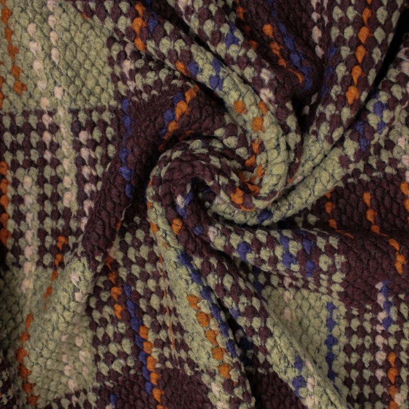 Tessuto uncinetto bordeaux in misto lana per cappotti | tessuto deadstock