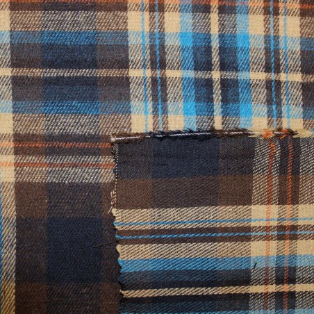 Flanella Scozzese Tartan Marrone e Blu | Tessuti per camiceria
