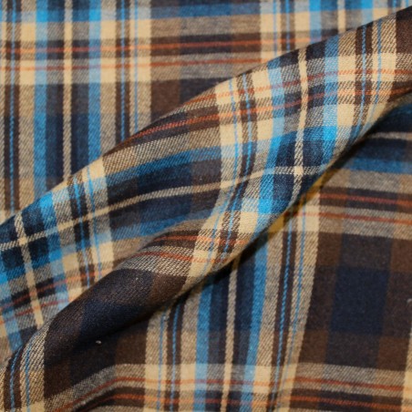 Flanella Scozzese Tartan Marrone e Blu | Tessuti per camiceria