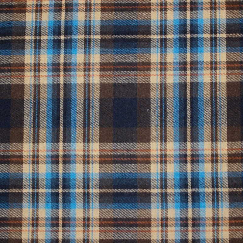 Flanella Scozzese Tartan Marrone e Blu | Tessuti per camiceria