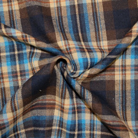Flanella Scozzese Tartan Marrone e Blu | Tessuti per camiceria