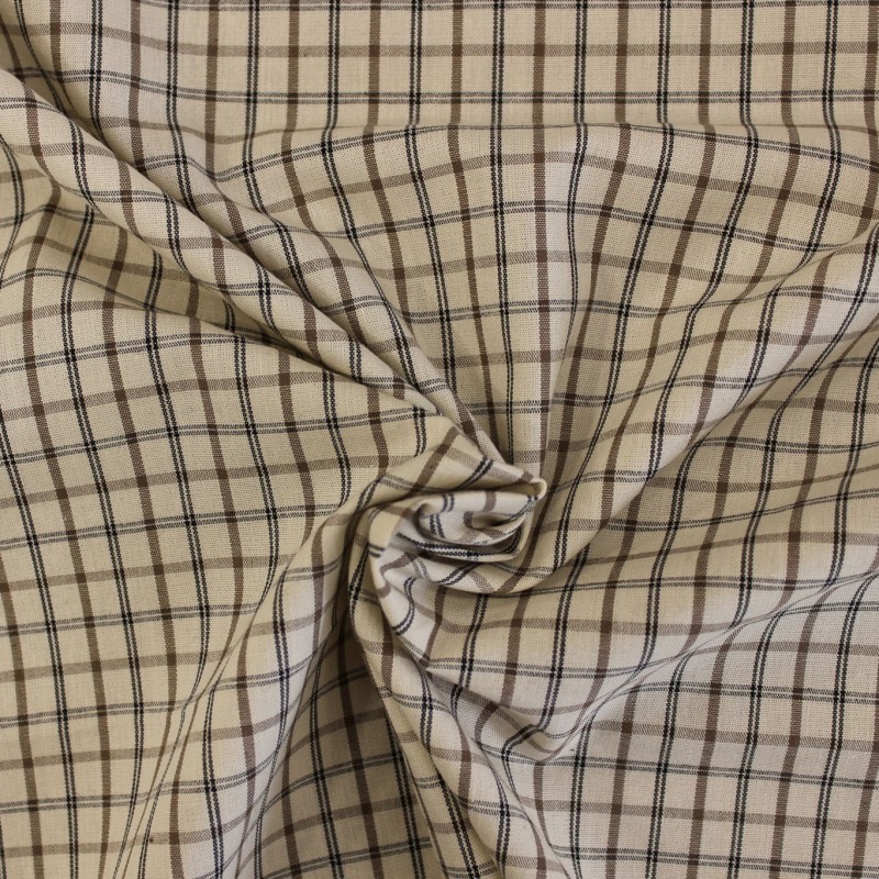 Popeline a Quadri Panna Marrone Nero | Tessuto Camiceria al Metro