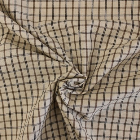 Popeline a Quadri Panna Marrone Nero | Tessuto Camiceria al Metro