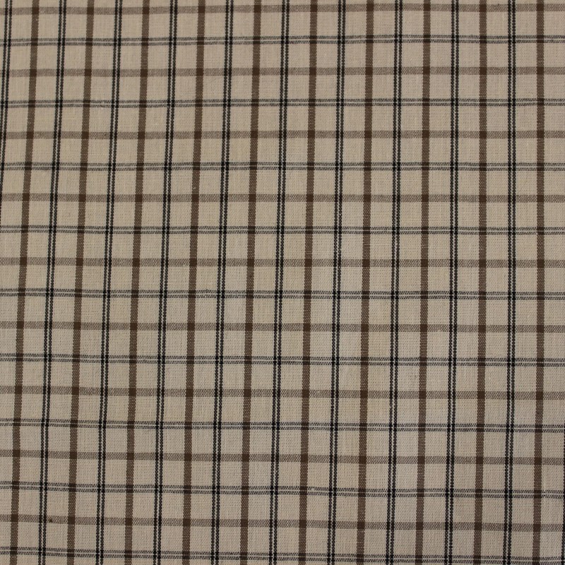 Popeline a Quadri Panna Marrone Nero | Tessuto Camiceria al Metro