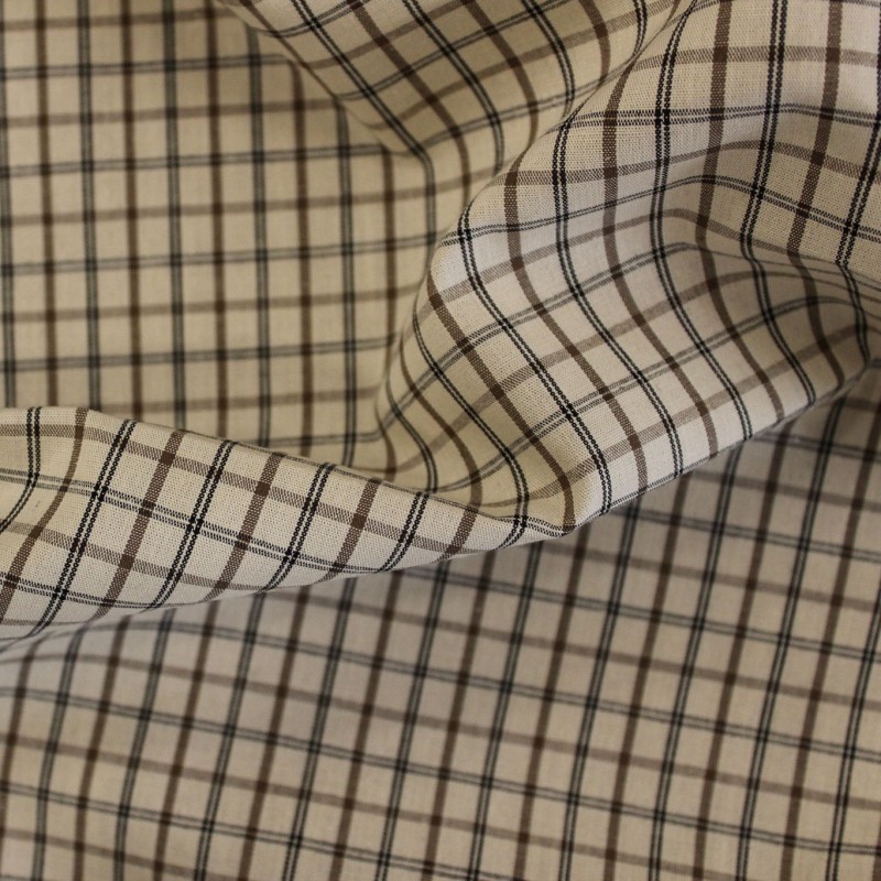 Popeline a Quadri Panna Marrone Nero | Tessuto Camiceria al Metro