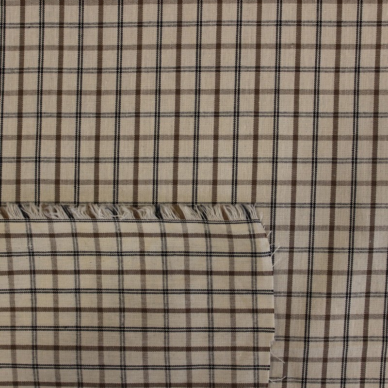 Popeline a Quadri Panna Marrone Nero | Tessuto Camiceria al Metro