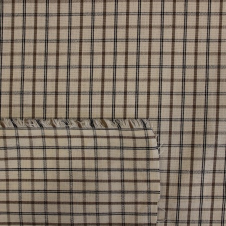 Popeline a Quadri Panna Marrone Nero | Tessuto Camiceria al Metro