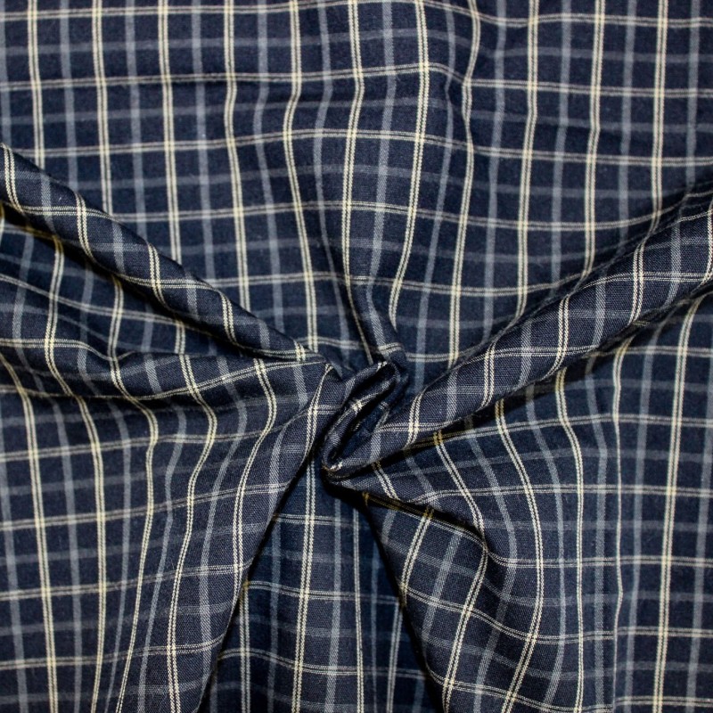 Popeline a Quadri Fondo Nero | Tessuto Camiceria Elegante al Metro