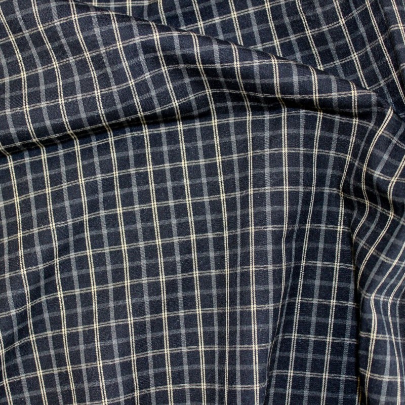 Popeline a Quadri Fondo Nero | Tessuto Camiceria Elegante al Metro