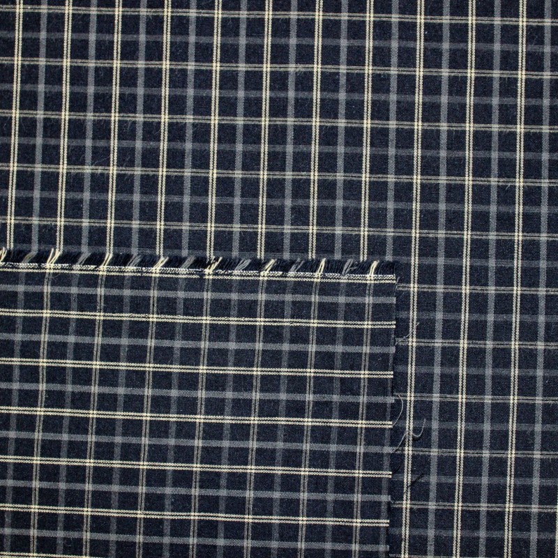 Popeline a Quadri Fondo Nero | Tessuto Camiceria Elegante al Metro