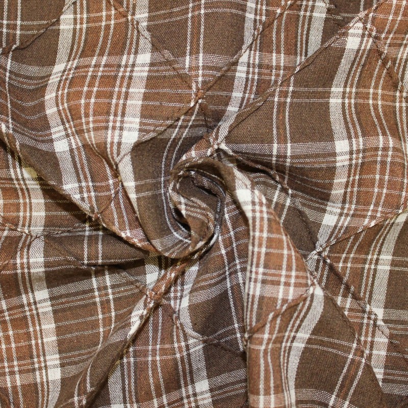 Tessuto Scozzese Marrone e Bianco con Rombi | Cotone Poliestere | Tessuto per camicia