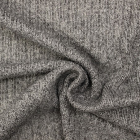 Tessuto in Maglia a Coste Grigio Melange Elasticizzato per Abbigliamento