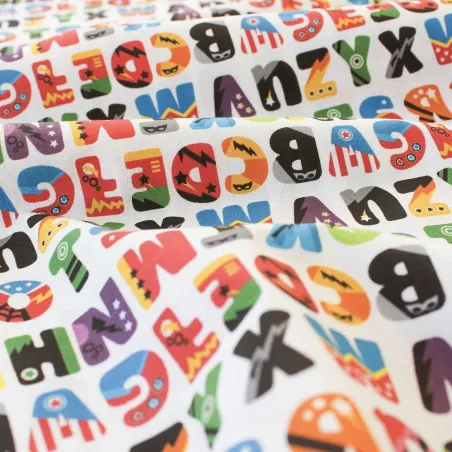 TESSUTO DI COTONE FANTASIA ALFABETO MULTICOLOR-BIMBI